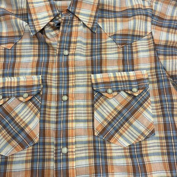Vintage 70s Dee Cee Brand Orange Plaid Pearl Snap Shirt - Picture 2 of 3